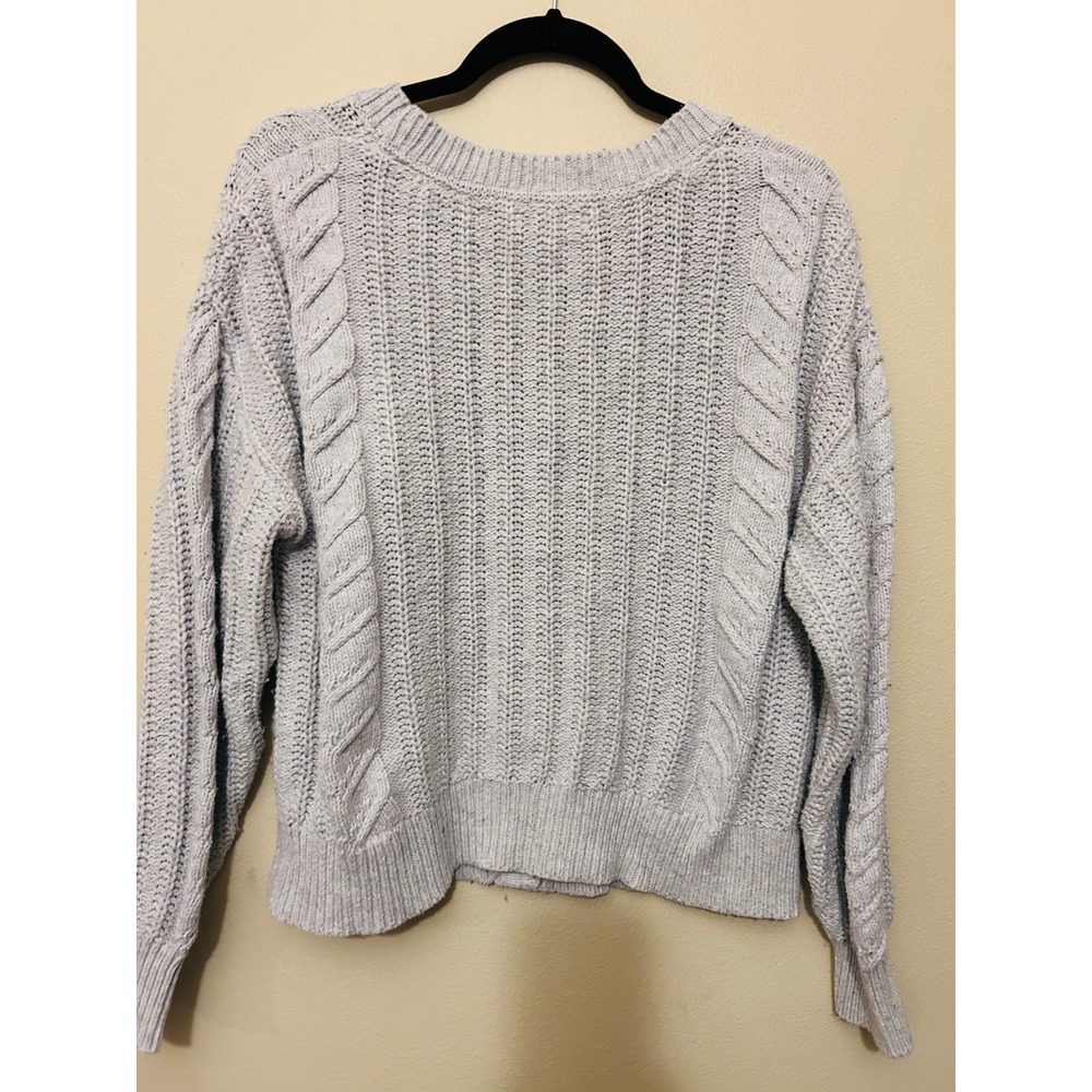 Cupcakes Cashmere Cable Knit Cardigan Women Large Gray  V-Neck Button Front - Picture 8 of 9